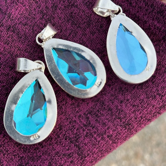 Rainbow aura quartz 925 silver pendant - Picture 7 of 10